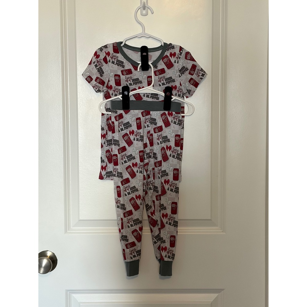 Gigi's Kids Pajama Set 4T‎ Dr Pepper Soda Print Short Sleeve Top Pants